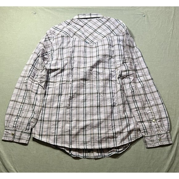 Denim Junkie Button Up Shirt Adult Large Purple‎ Plaid Pocketed Snap Mens - Picture 10 of 13